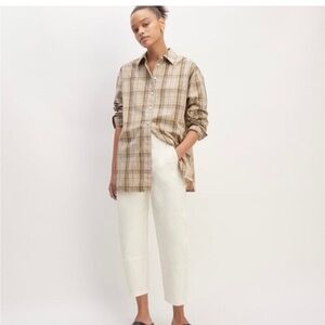 NWT Everlane The Supima Cotton Boyfriend Plaid Shirt - Brown